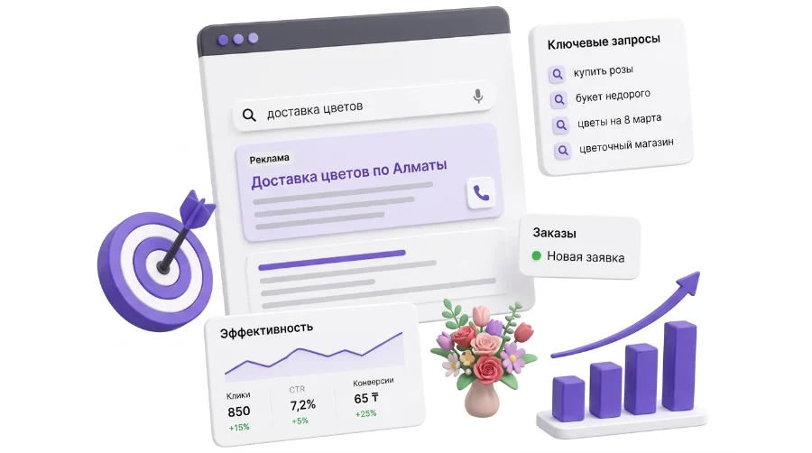 Реклама цветочного магазина в поиске: ключевые запросы и заявки