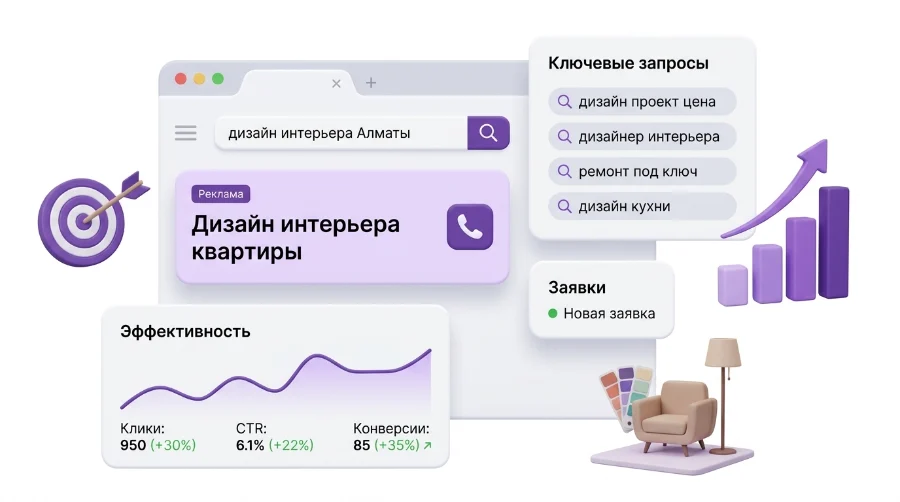 Реклама студии дизайна интерьера в поиске: ключевые запросы и заявки